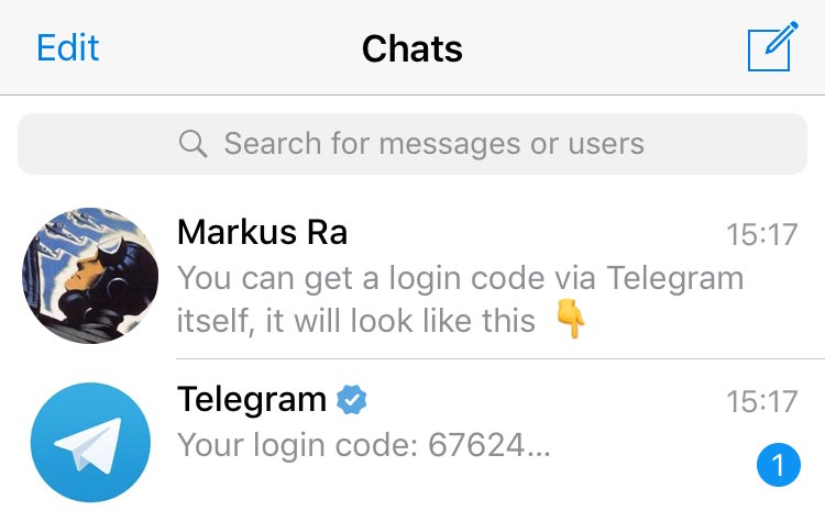 Telegram Login-Code auf dem Smartphone